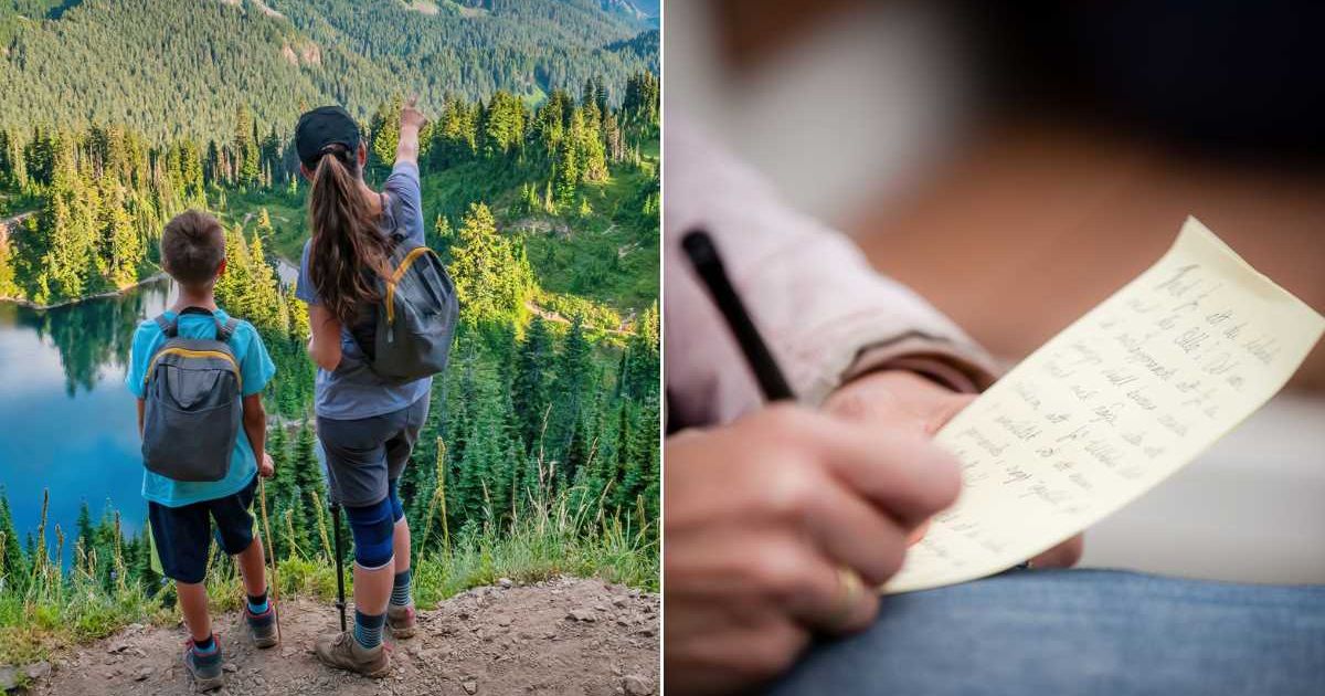 (L) A mom and a son in a forest area. (R) A person writing a note. Representative Cover Image Source: Getty Images | benedek; Morten Falch Sortland