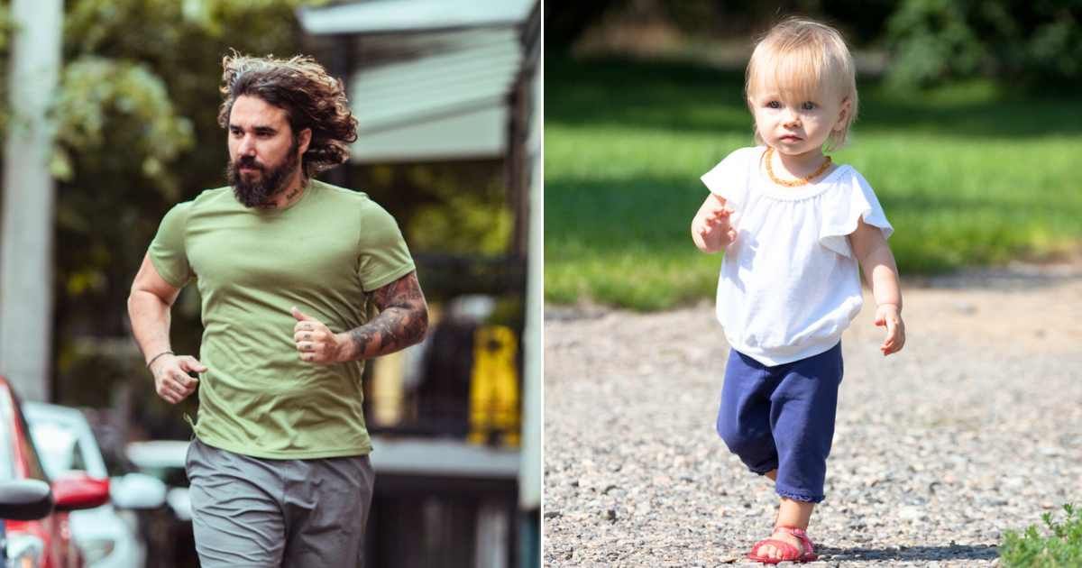 Man running across street in a hurry. (Representative Cover Image Source: Getty Images| vorDa), (R) Toddler wandering on road by herself. (Representative Cover Image Source: Getty Images| Daydreams girl)