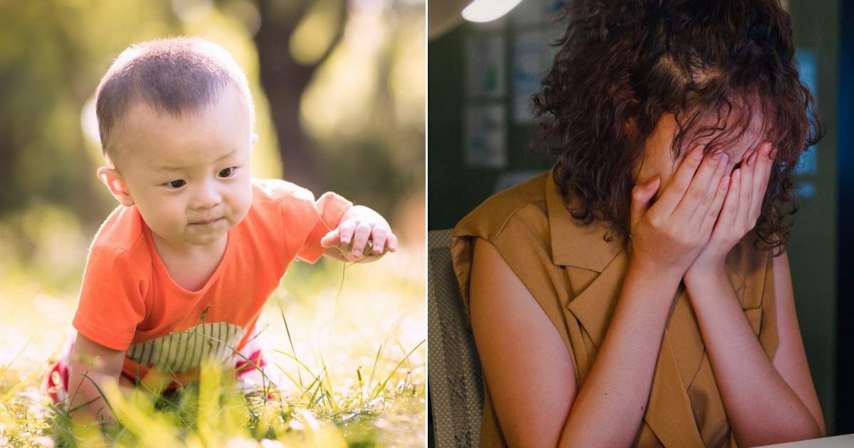 (L) A baby playing at a park. (R) A woman crying with her head in her hands. Representative Cover Image Source: Getty Images | Xuanyu Han; MTStockStudio