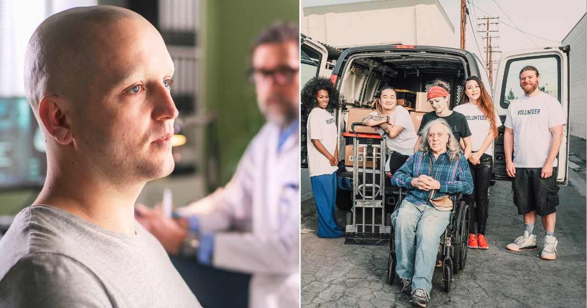 (L) Cancer patient hearing negative diagnosis from doctor. (Representative Cover Image Source: Getty Images| EvgeniyShkolenko), (R) Volunteers gathered together in support. (Representative Cover Image Source: Pexels| RDNE Stock Project)