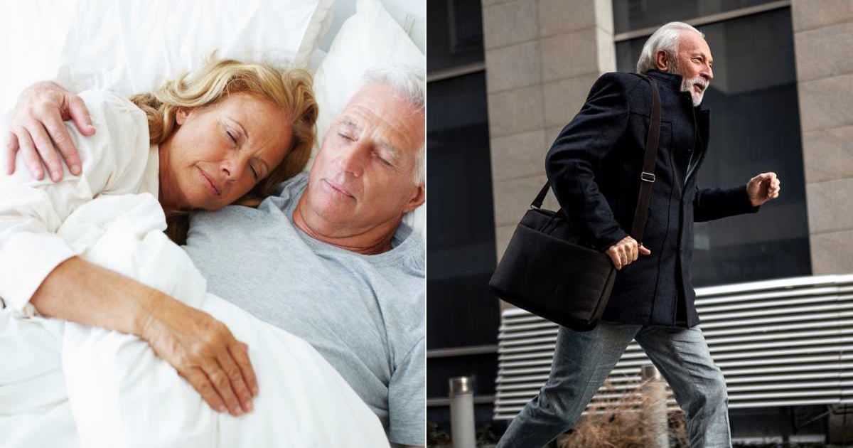 (L) A couple sleeping peacefully in their bed. (R) An old man running to get somewhere. Representative Cover Image Source: Getty Images | Goodboy Picture Company; Zorica Nastasic