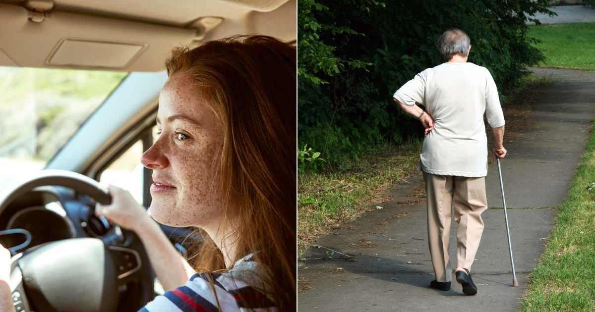 (L) A woman driving a car. (R) An old woman leaning on a stick. Representative Cover Image Source: Getty Images | Westend61; Uko_Jesita