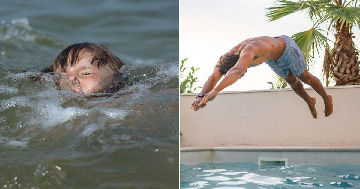 (L) A kid drowning in water. (R) A man diving inside a pool. Representative Cover Image Source: Getty Images | Spivak222; AzmanL