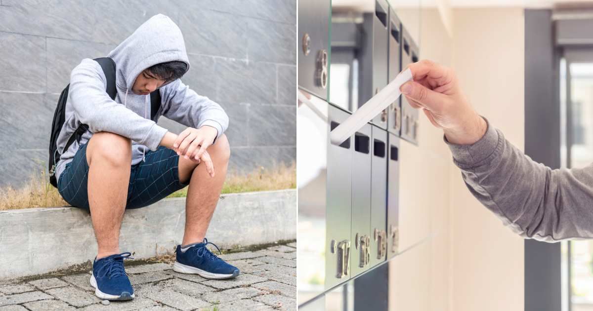 (L) Dejected teenage boy sits on sidewalk disappointedly. (Representative Cover Image Source: Getty Images| Yasser Chalid), (R) Anonymous man sending letter at post office. (Representative Cover Image Source: Getty Images| sefa ozel)