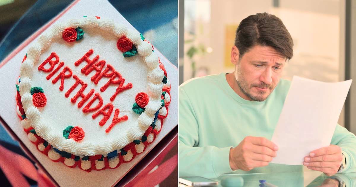 (L) Birthday cake decorated with 'Happy Birthday' words. (Representative Cover Image Source: Getty Images| Eyeem Mobile Gmbh), (R) Man getting emotional while reading note. (Representative Cover Image Source: Getty Images| ZMaster)