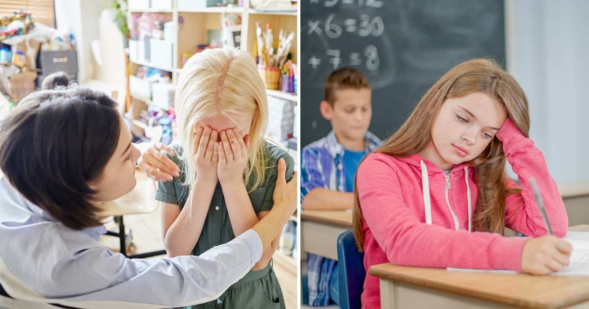 (L) A teacher consoling her student. (R) A middle school kid writing something on a paper. (Representative Cover Image Source: Getty Images | (L) Comeback Images, (R) FatCamera)