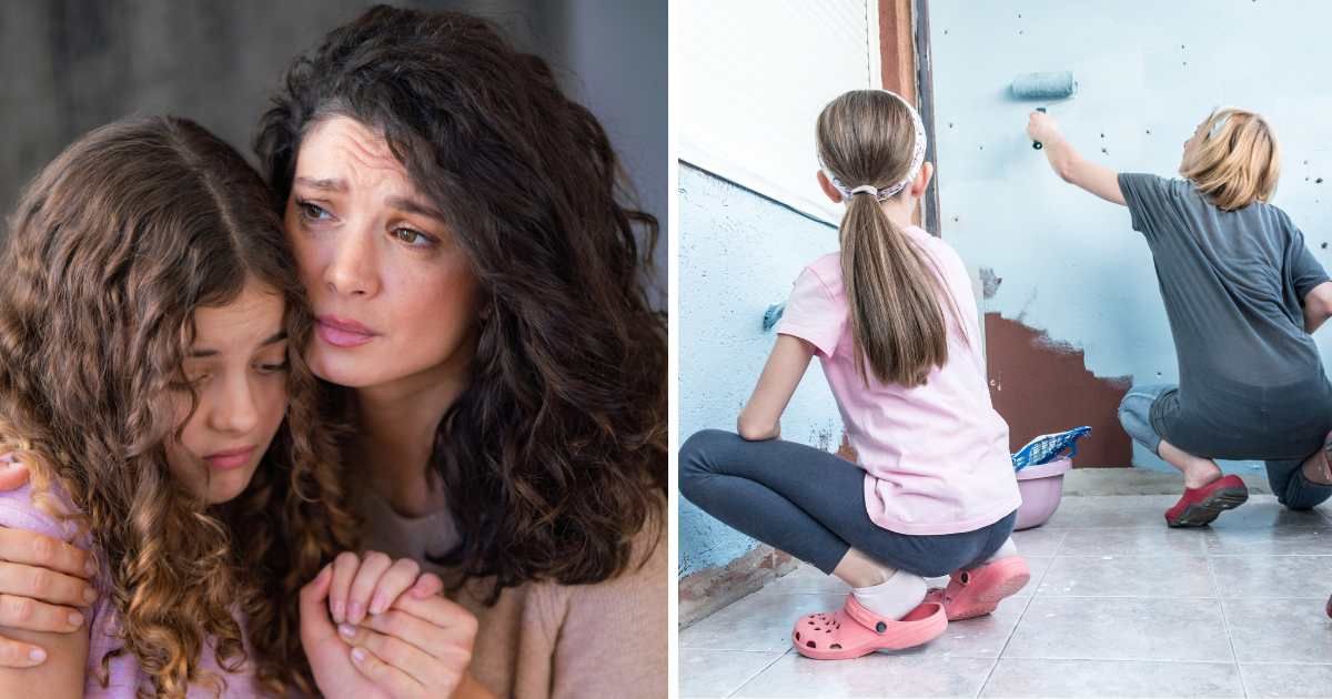 (L) A mother consoling her child. (R) A mother and daughter painting a wall. (Representative Image Source: Getty Images | Photo by (L) StockPlanets, (R) HMVart)