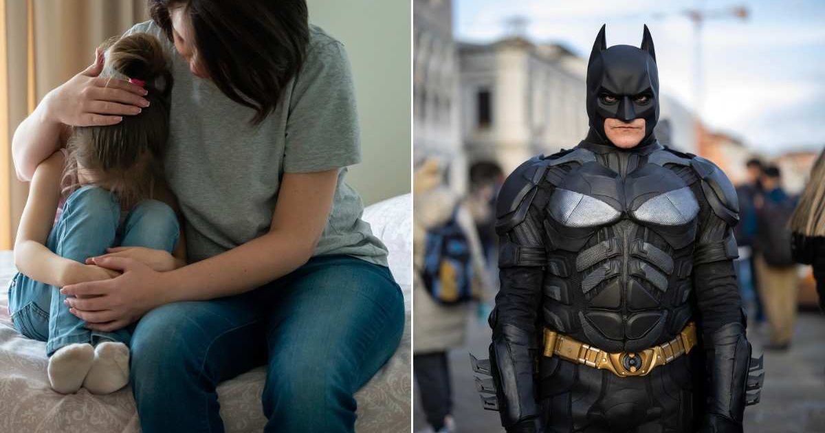 (L) An upset little girl hiding her face as her mom hugs her. (R) A person dressed as Batman during a festival. Representative Cover Image Source: Getty Images | EyeEm Mobile Gmbh; Robert Pavsic