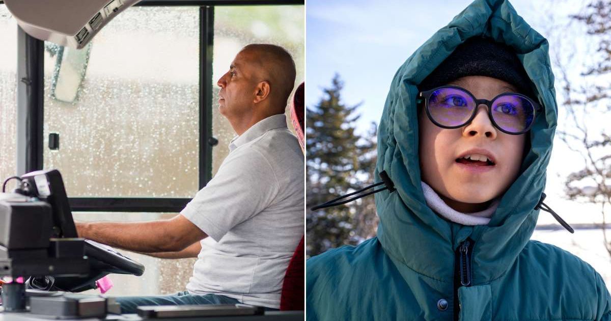 (L) A man looking ahead and driving a bus. (R) A boy wandering out during a snowstorm. Representative Cover Image Source: Getty Images | SolStock; Mariya Borisova