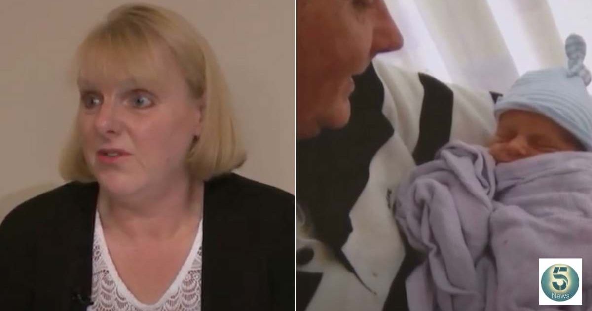 (L) The woman talking about her experience. (R) The mom holding her newborn baby. Cover Image Source: YouTube | 5 News