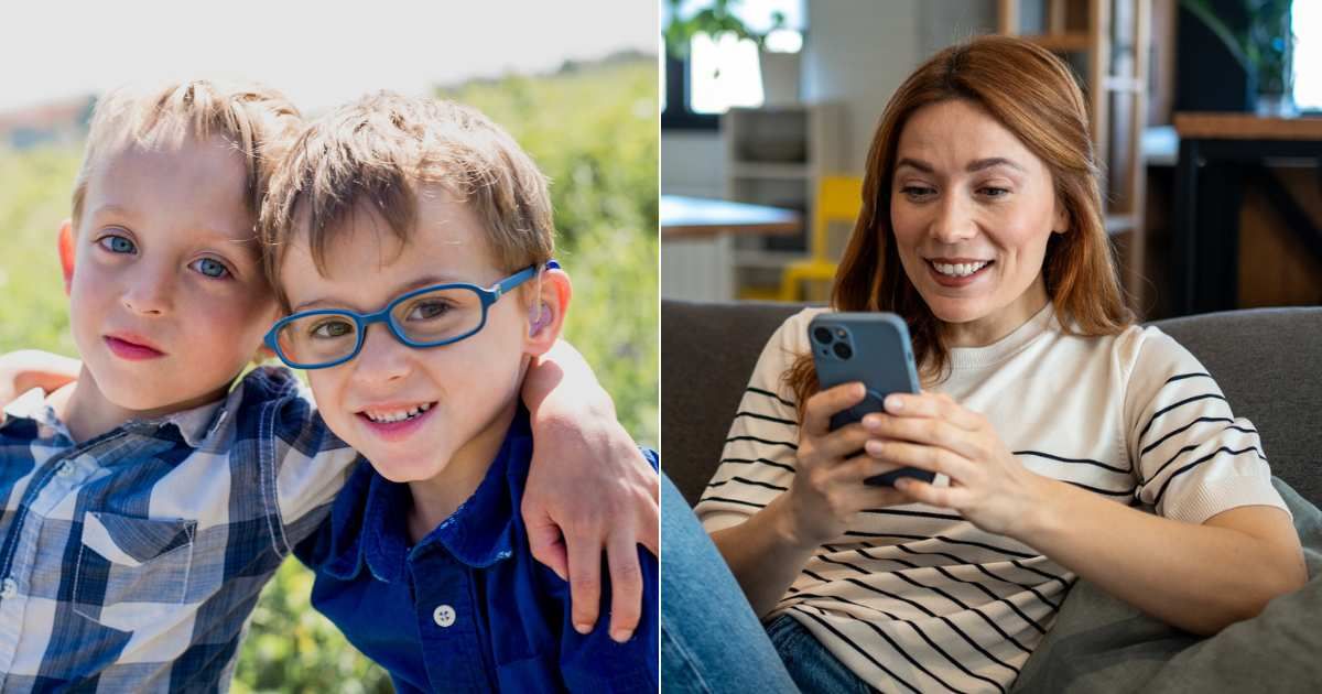 (L) Little boys who look alike affectionately hug each other. (Representative Cover Image Source: Getty Images| LSO Photos), (R) Woman surprised and happy while looking at her phone. (Representative Cover Image Source: Getty Images| miniseries)