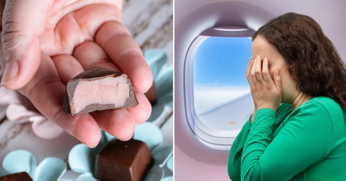 (L) A pink-chocolate. (R) A woman crying on a flight. (Representative Cover Image Source: Getty Images | Photo by (L) Ricardo Alves, (R) Cunaplus_M.Faba)