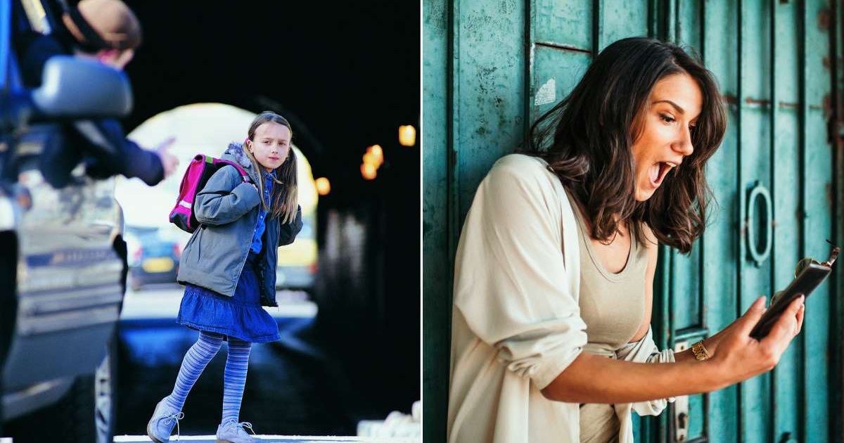 (L) A man in a car extending his hand towards a little girl. (R) Woman looking at her phone with a shocked expression. Representative Cover Image Source: Getty Images | Fying Colours Ltd; Constantinis