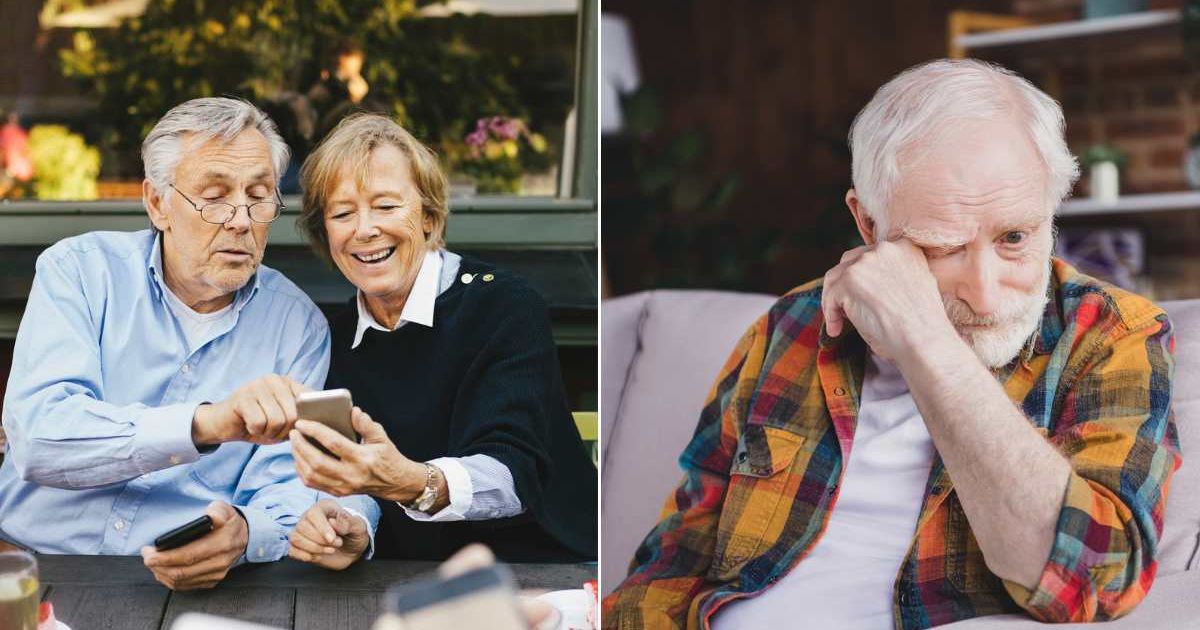 (L) An old man at a restaurant with his wife. (R) An old man wiping his tears. Representative Cover Image Source: Getty Images | Maskot; Deagreez