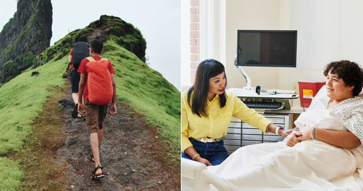 (L) A teen on a trek with someone. (R) Teen boy in a hospital bed with his mom at his side. Representative Cover Image Source: Getty Images | Mayur Kakade; Thomas Barwick