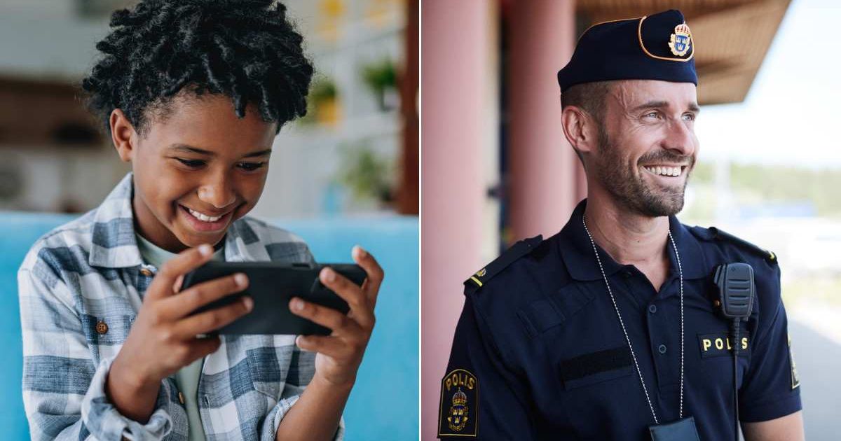 (L) Little boy using a smartphone. (R) An officer smiling while looking ahead. Representative Cover Image Source: Getty Images | andreswd; Maskot