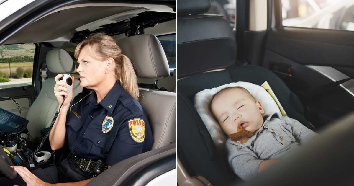 (L) A police officer inside a car. (R) A baby in a car seat. Representative Cover Image Source: Getty Images | avid_creative; eggeeggjiew