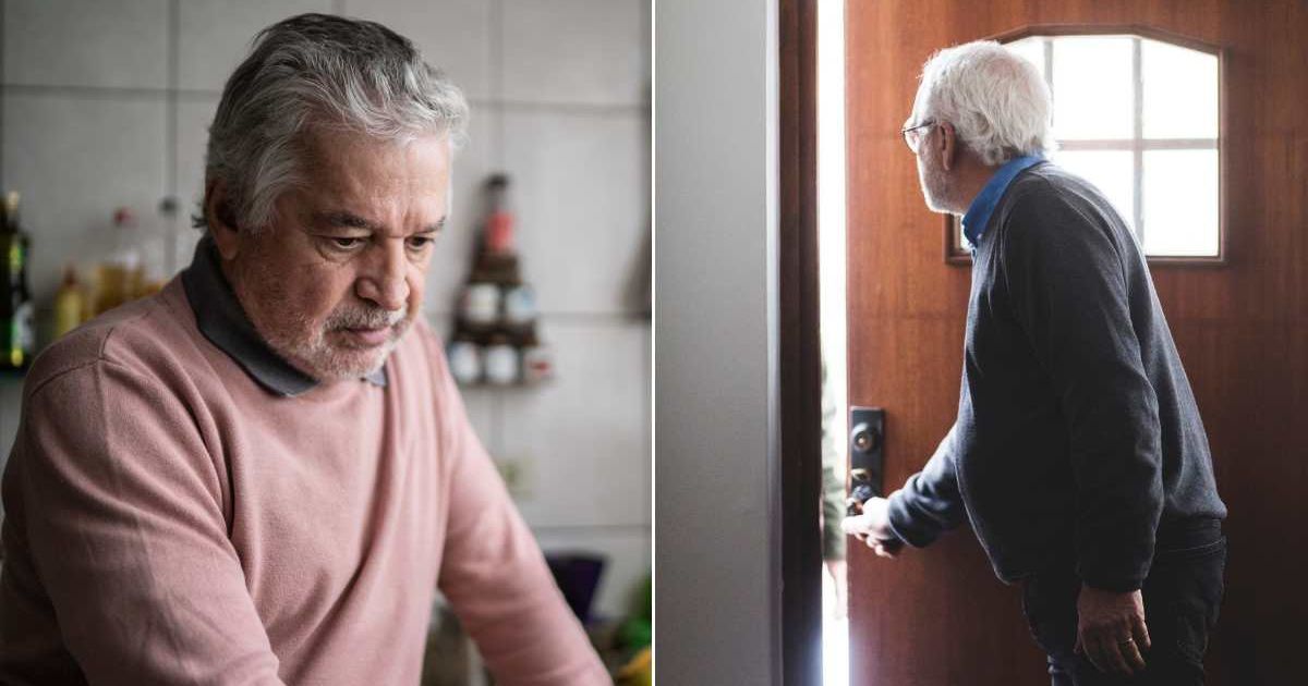 (L) Upset old man standing in his kitchen. (R) Old man opening his front door. Representative Cover Image Source: Getty Images | FG Trade; Maskot