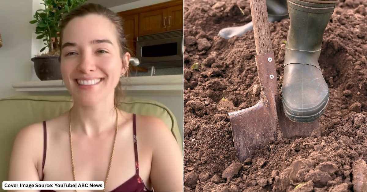 (L) Micherre Fox speaks in interview after the discovery. (Cover Image Source: YouTube| ABC News), (R) A woman wearing rubber boots and digging the ground with an old shovel. (Representative Cover Image Source: Getty| Ekaterina savyolova).