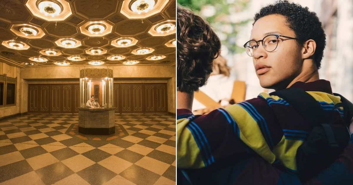 (L) Empty lobby of a movie theatre. (R) Teen boy looking back while walking. Representative Cover Image Source: Getty Images | David Zaitz; Maskot