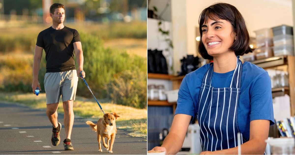 (L) Man walking dog noticing something unusual;, (R) Restaurant owner attenting to customers. (Representative Cover Image Source: Getty Images | Photo by (L) Petri Oeschger; (R) Toucan Studios)