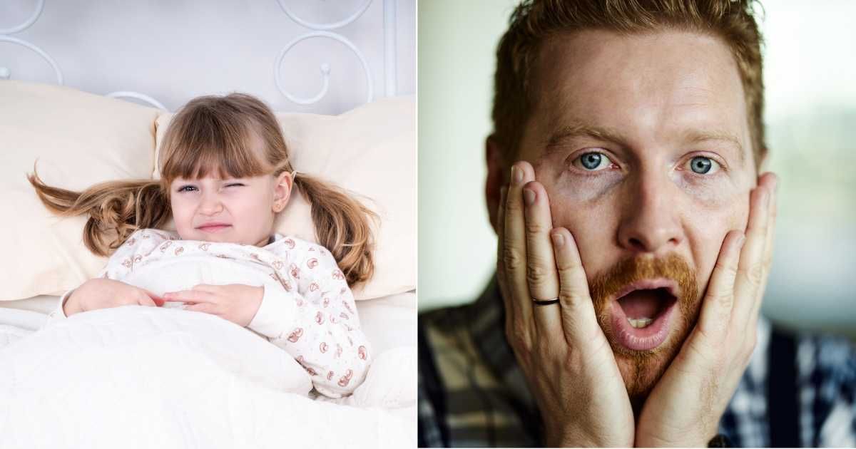 (L) Little girl looking with one eye open while tucked in bed. (Representative Cover Image Source: Getty Images| Grash Alex), (R) Man holds face in shock. (Representative Cover Image Source: Getty Images| skynesher)
