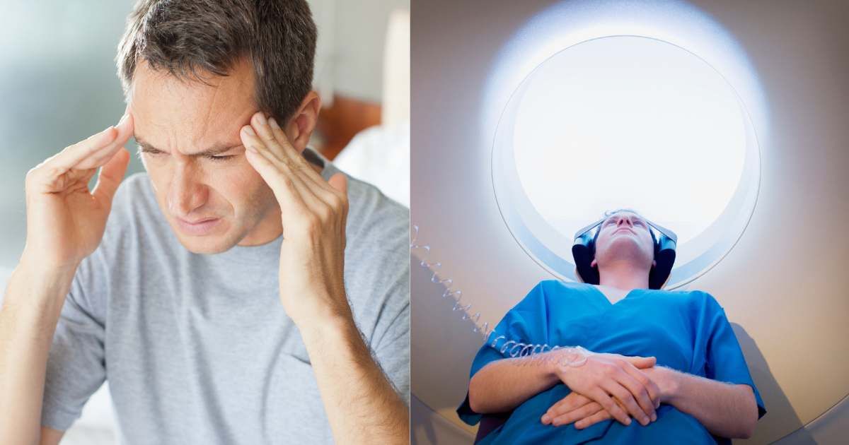 (L) Man holding head in severe pain. (Representative Cover Image Source: Getty Images| Photo by Paul Bradbury), (R) Patient undergoing MRI scan. (Representative Cover Image Source: Getty Images| Photo by Chris Ryan)