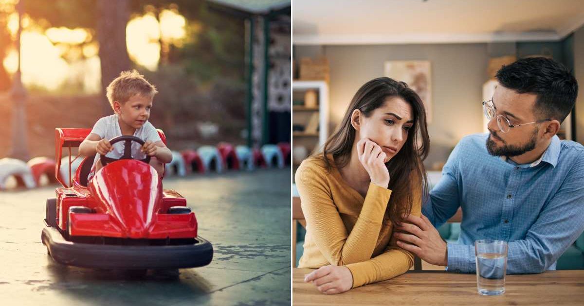 (L) Boy playing at an amusement park. (R) Worried couple talking to each other. Representative Cover Image Source: Getty Images | Imgorthand; Milorad Kravic