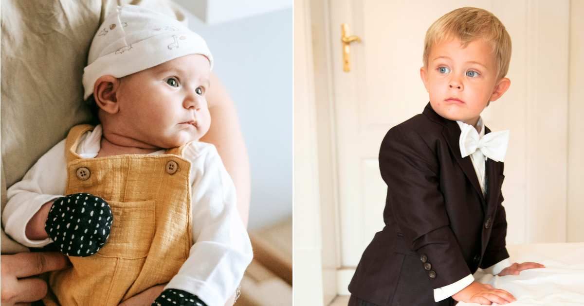 (L) Mom holding newborn while he looks on. (Representative Cover Image Source: Pexels| Sarah Chai), (R) Little boy decked up in suit waiting eagerly. (Representative Cover Image Source: Pexels| Rene Terp)
