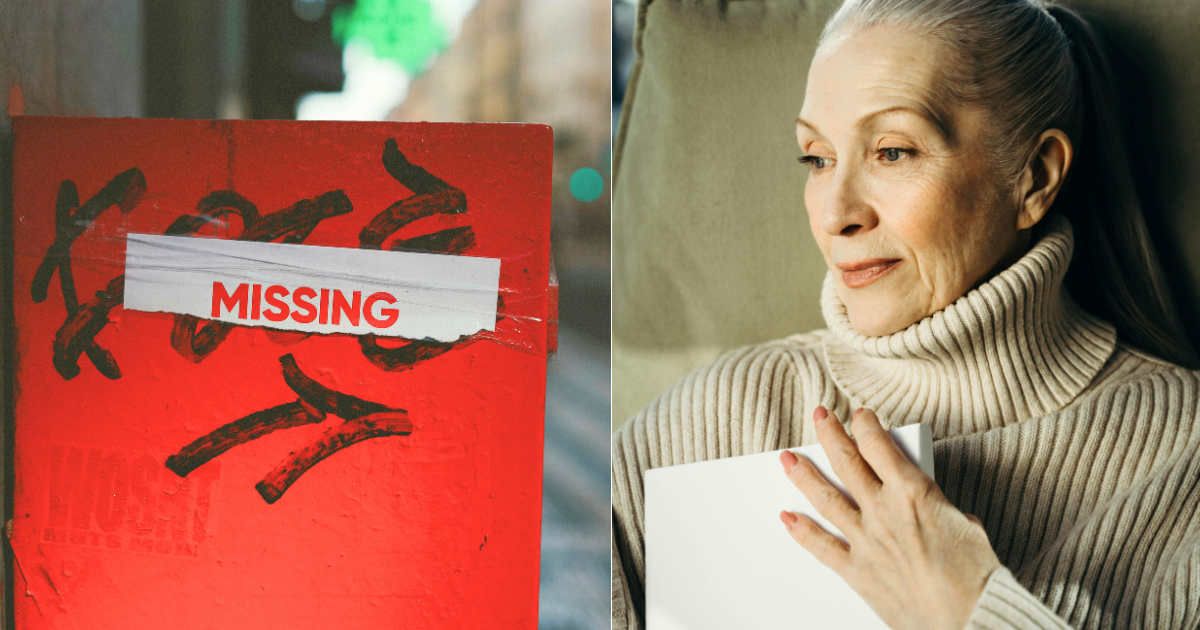 (L) Poster with the word 'Missing' stuck outdoors. (Representative Cover Image Source: Unsplash| vaz mann), (R) Middle-aged woman holding handwritten sheet tightly to chest and pondering. (Representative Cover Image Source: Pexels| cottonbro studio)