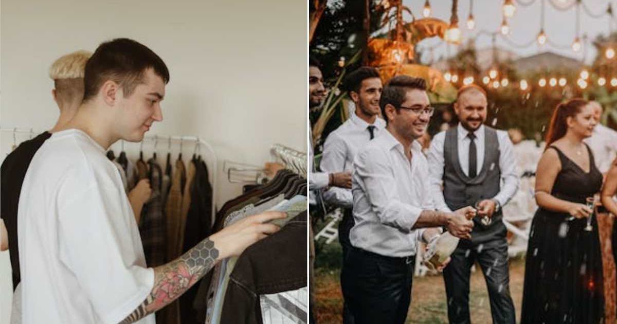 (L) Man shopping for clothes. (R) Guests at a wedding. Representative Cover Image Source: Pexels | Polina Tankilevitch; Soner Görkem