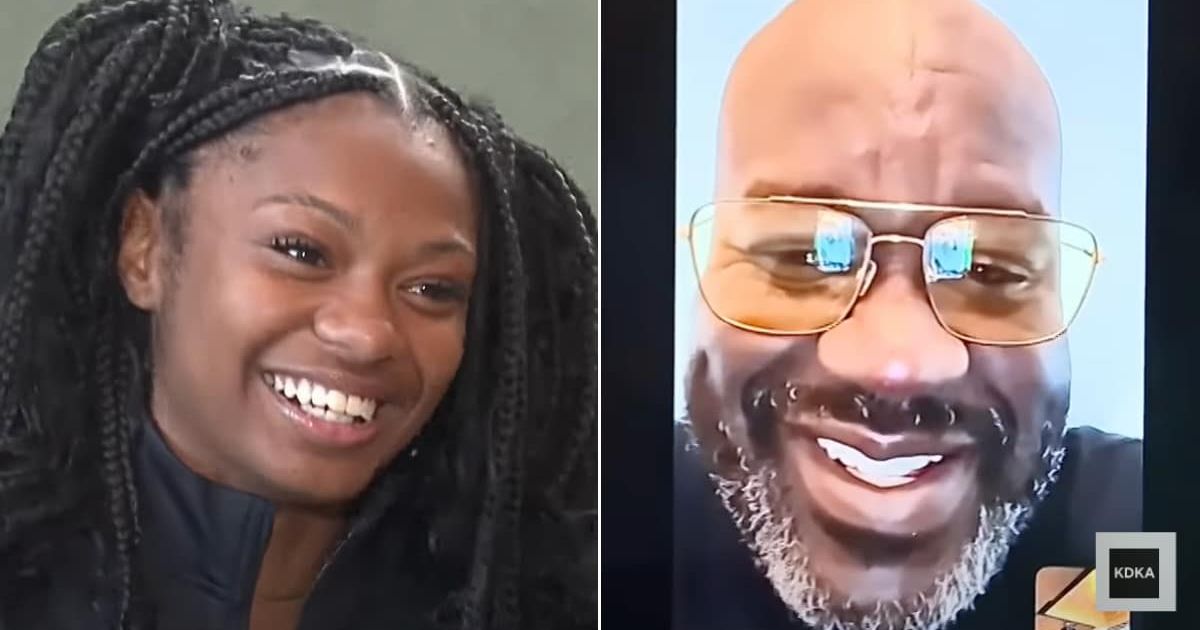 (L) The 18-year-old athlete. (R) Shaquille O'Neal on a video call. Cover Image Source: YouTube | CBS Pittsburgh