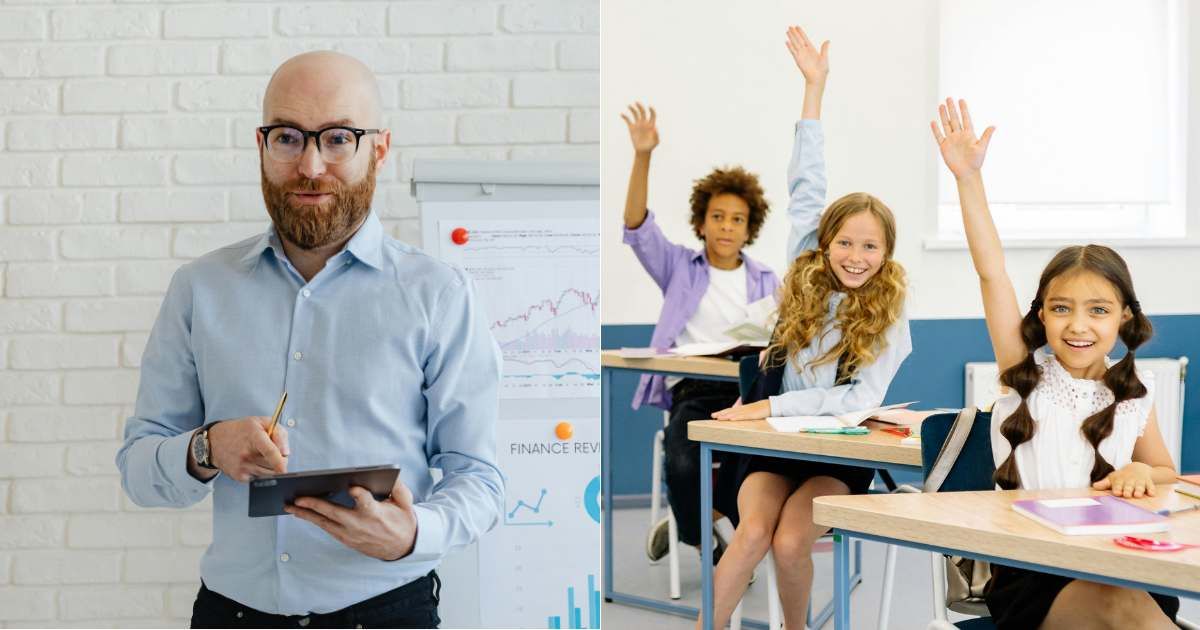 (L) Teacher smiles after unexpected response in classroom. (Representative Cover Image Source: Pexels| Karolina Grabowska), (R) Middle schoolers having fun and responding in class. (Representative Cover Image Source: Pexels| Yan Krukau)