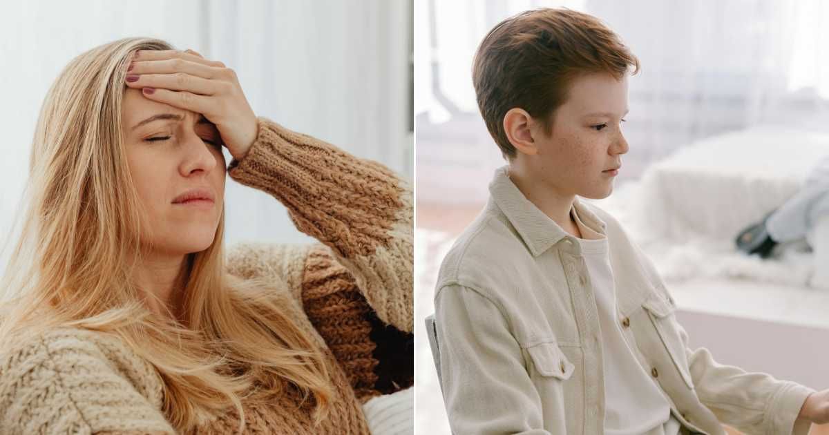 (L) Woman feeling dizzy and holding head in pain. (Representative Cover Image Source: Pexels| Karolina Grabowska), (R) Young boy looking serious and worried. (Representative Cover Image Source: Pexels| Mikhail Nilov)