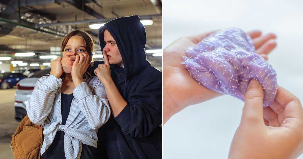 (L) Sinister-looking young man in a hooded shirt holding a scared teenage girl captive covering her mouth. (Representative Cover Image Source: Getty| Iuliia Burmistrova), (R) Little girl playing with slime in her hands. (Representative Cover Image Source: