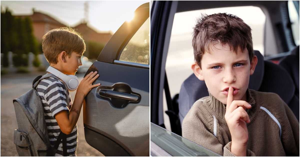 (L) Young boy opening a car door; (R) Boy gesturing to be quiet, while sitting in a car's backseat. (Representative Cover Image Source: Getty Images | Photo by (L) Miljan Živković; (R) Vincent Besnault)