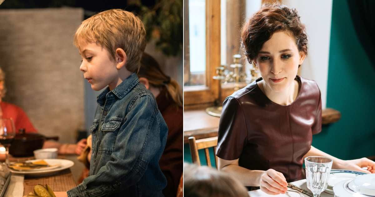 (L) Nonverbal autistic boy trying to communicate. (Representative Cover Image Source: Pexels| RDNE Stock Project), (R) Mom looking intently at child and smiling at dinnertable. (Representative Cover Image Source: Pexels| Cottonbro studio)