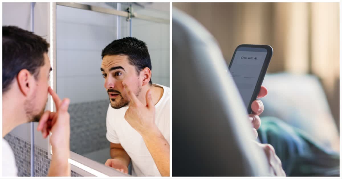 (L ) A man checking his eyes ; (R) A person using Ai Chatbot (Representative Cover Source: Pexels | Photo by (L) RealPeopleGroup ; (R) Johner Images)