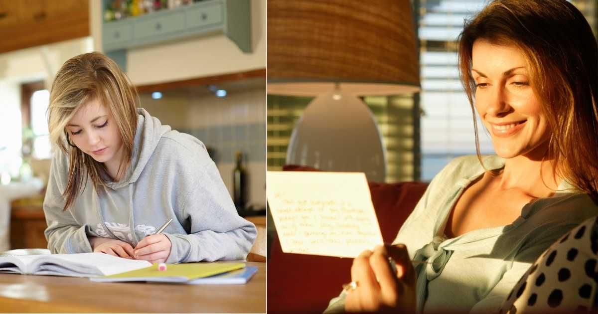 (L) Teenage girl engrossed in writing letter. (Representative Cover Image Source: Getty Images| Dougal Waters), (R) Woman smiling to herself as she reads letter. (Representative Cover Image Source: Getty Images| Mark Edward Atkinson)
