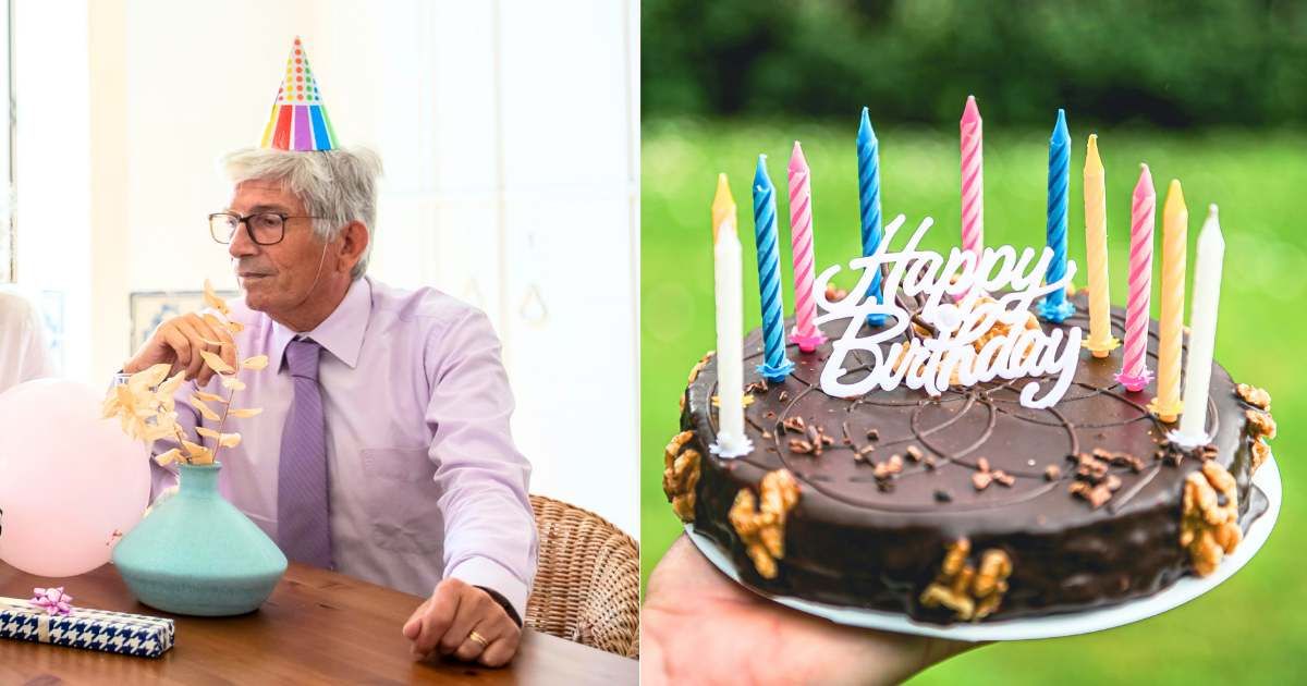 (L) Elderly man thinking about something at birthday celebration. (Representative Cover Image Source: Pexels| Kampus Production), (R) Decorated cake reads 'Happy Birthday' (Representative Cover Image Source: Unsplash| Imants Kaziļuns)