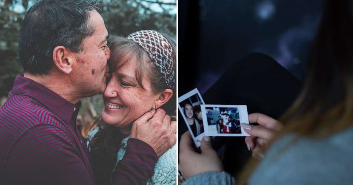 (L) Man kissing a woman's forehead. (R) Woman looking at photos. Representative Cover Image Source: Pexels | Craig Adderley; Octavio J. García N.