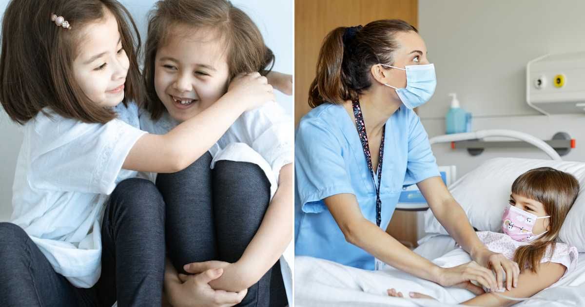 (L) Two little girls hugging each other. (R) Doctor looking after a little girl at the hospital. Representative Cover Image Source: Pexels | RDNE Stock Project; Getty Images | Morsa Images