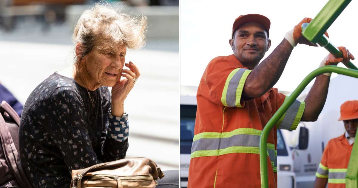 (L) An old woman sitting at the side of a road. (R) A sanitation worker on duty. Representative Cover Image Source: Getty Images | Imamember; People Images