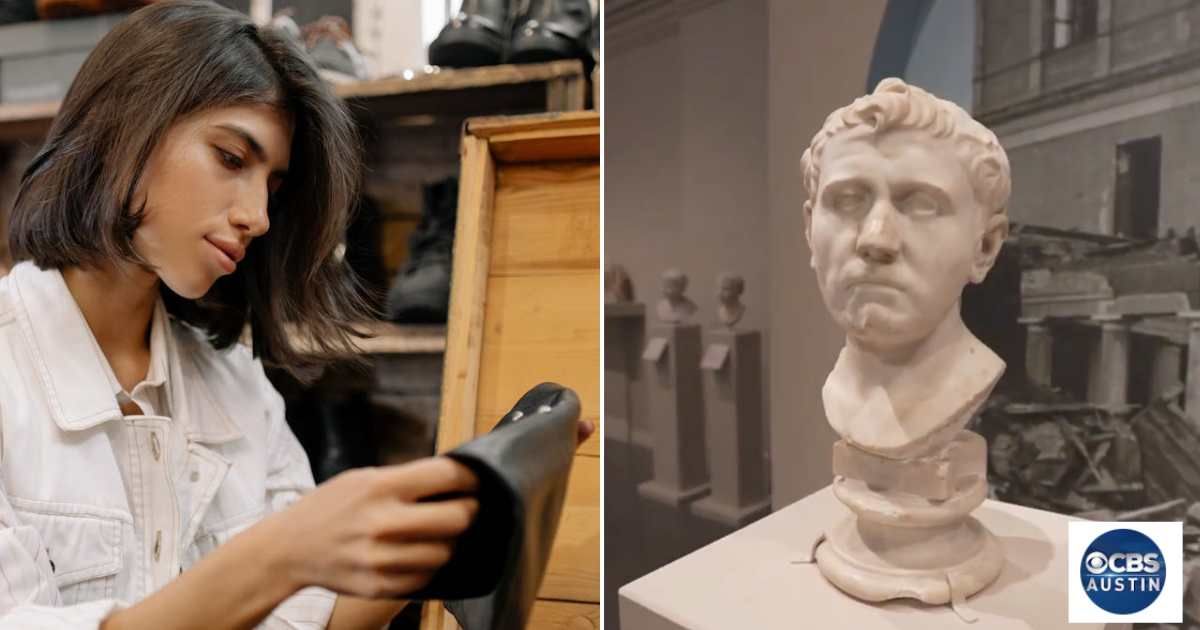 (L) Woman at a thrift store. (R) The bust the woman bought. Representative Cover Image Source: Pexels | cottonbro studio; YouTube | CBS Austin