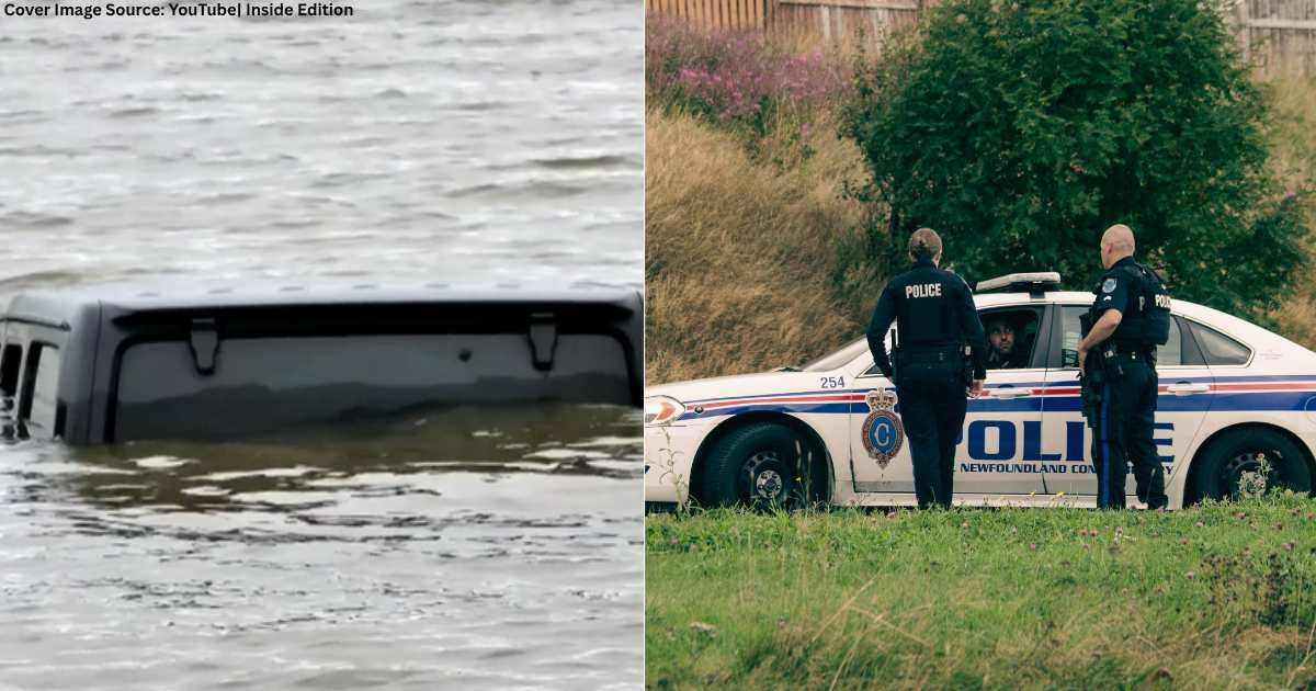 (L) Submerged jeep spotted in lake in Marion County, Texas. (Cover Image Source: YouTube| Inside Edition), (R) Police officers discussing during investigation. (Representative Cover Image Source: Pexels| Erik Mclean)