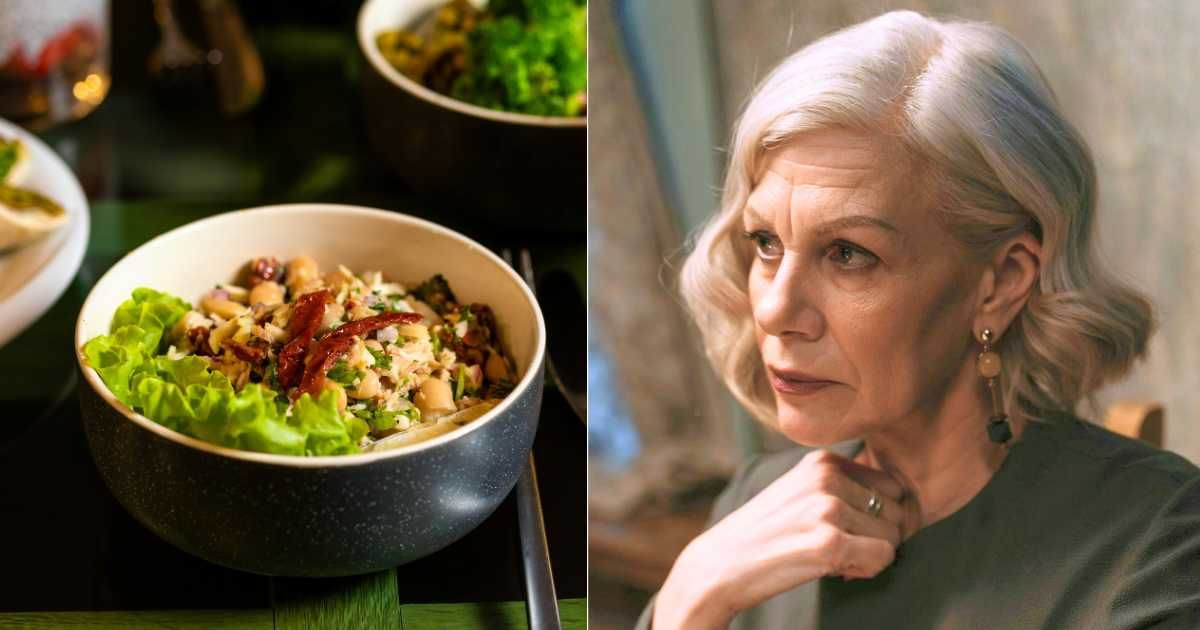 (L) Bowl of salad depicting healthy and fit lifestyle. (Representative Cover Image Source: Pexels| Farhad Ibrahimzade), (R) Middle-aged woman pondering something worrisome. (Representative Cover Image Source: Pexels| cottonbro studio)