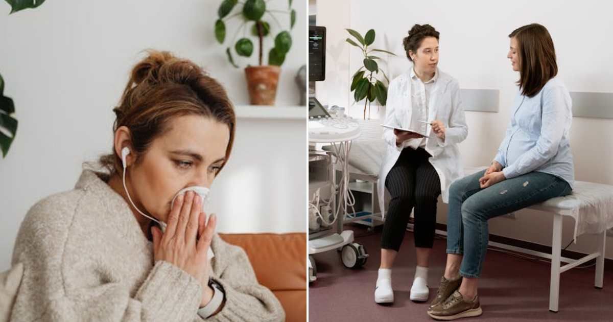 (L) Woman with runny nose. (R) Woman visiting a doctor. Representative Cover Image Source: Pexels | Karola G; MART PRODUCTION