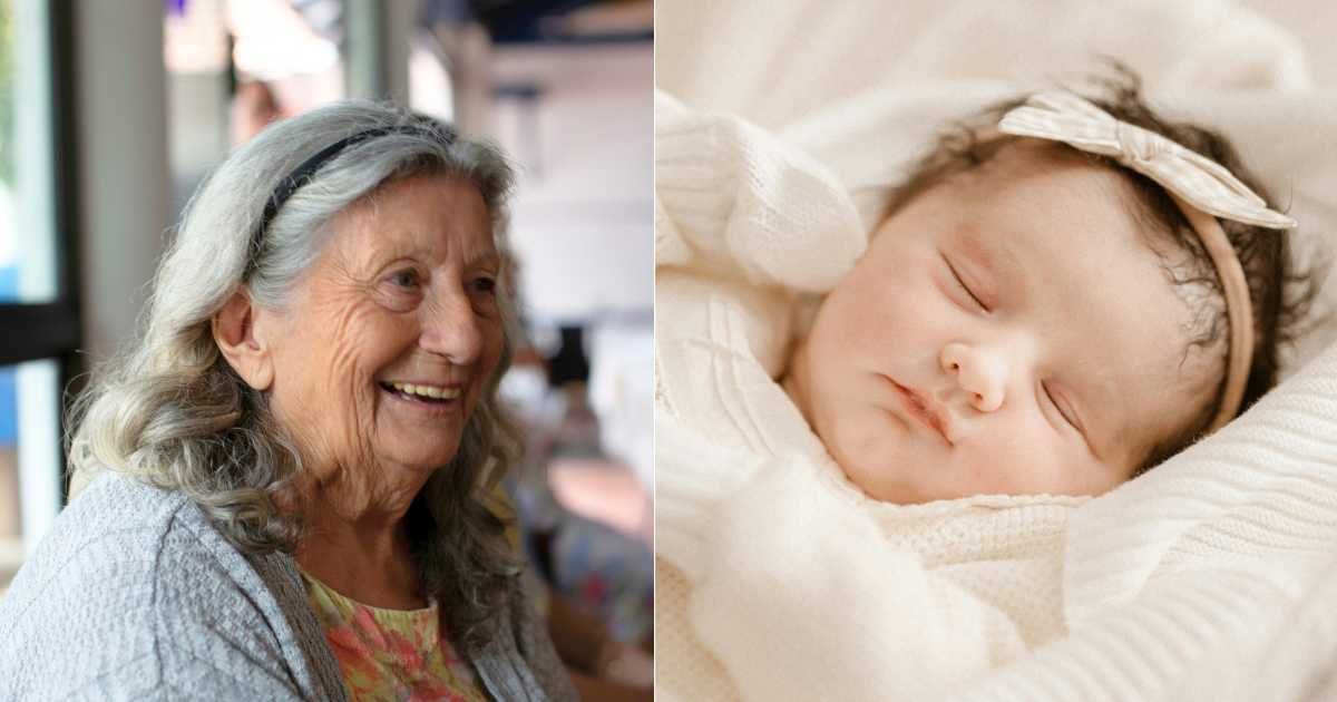 (L) Elderly woman with hopeful smile. (Representative Cover Image Source: Unsplash| Tatiana Zenan), (R) Newborn baby girl wrapped in cloth. (Representative Cover Image Source: Pexels| Johnathan Borba)