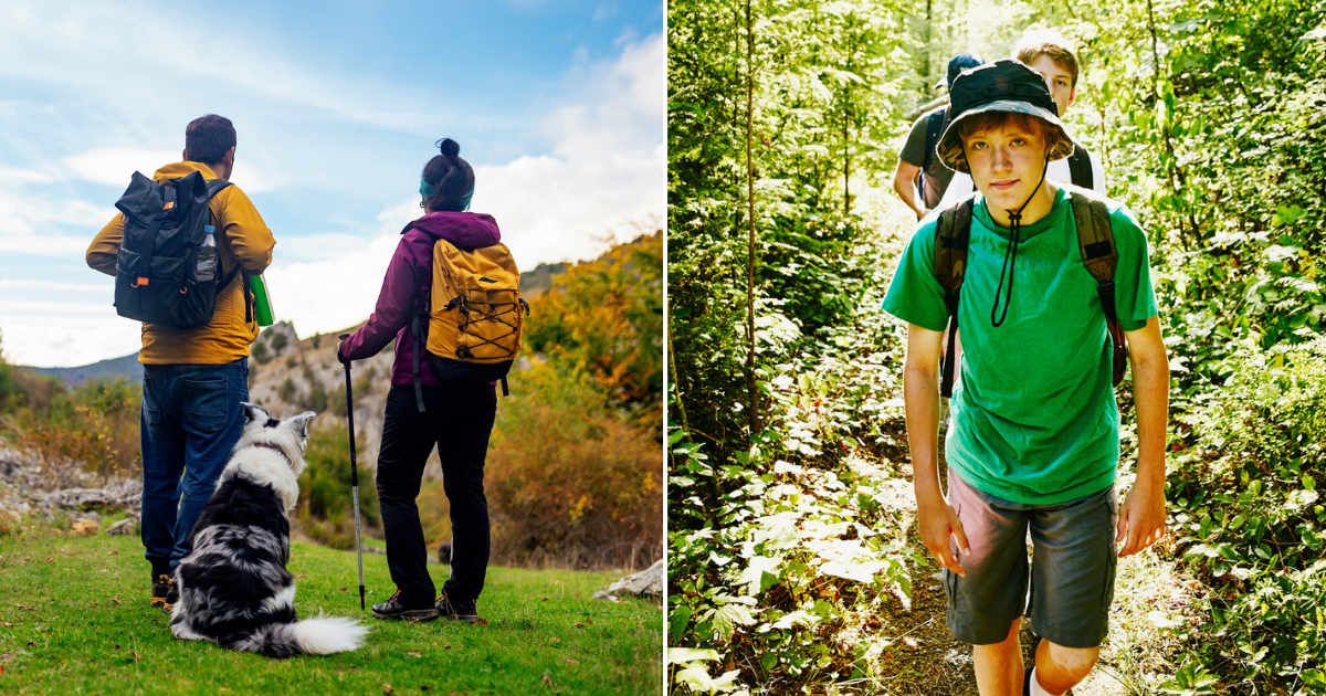 (L) Couple on hike with dog. (R) Boy on hike. Representative Cover Image Source: Getty Images | Alberto Menendez Cervero; Thomas Barwick