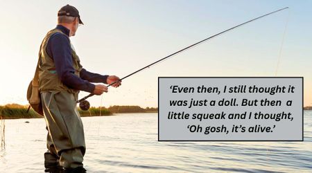 Fisherman pulls 'porcelain doll' floating in the ocean — then hears a little squeak and realizes 'it's alive'
